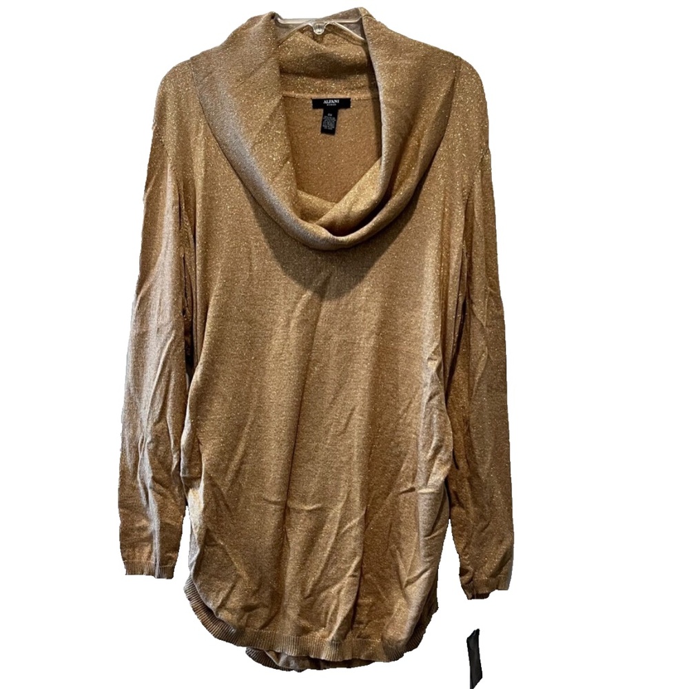 Alfani Women's Plus Size Gold Metallic Cowl Neck Ruched Sweater Top